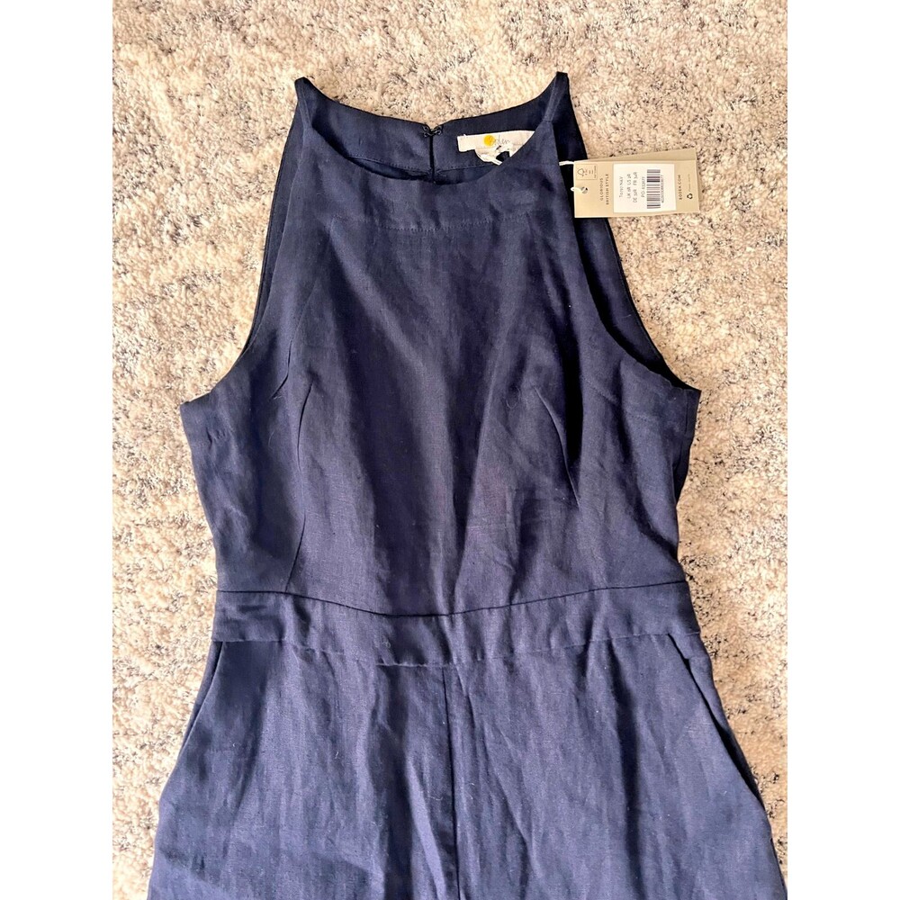 NWT Boden 100% Linen Wide Leg Jumpsuit Women's 2R Halter Neck Navy Blue Resort - Picture 5 of 13